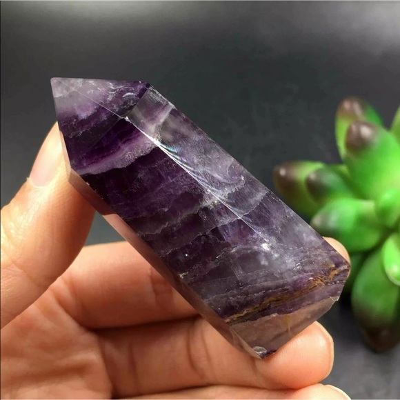 Two Fluorite gemstone towers green and purple - Picture 3 of 8